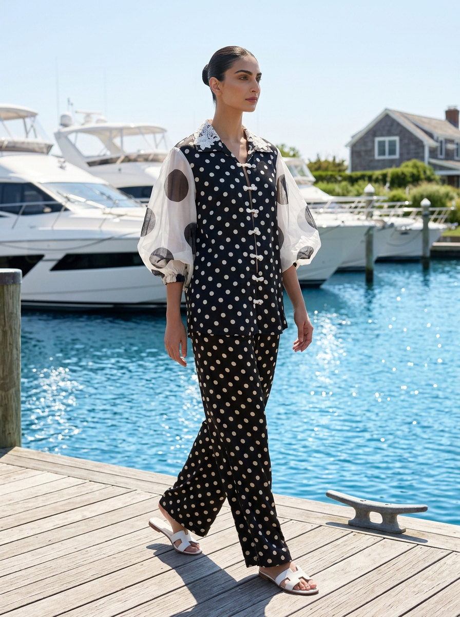 Dot Noir co-ord on the marina dock