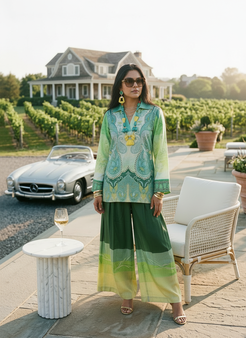 Sea Glass co-ord on the vineyard terrace